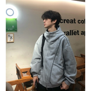 抖音得物高品质秋冬美式高街重磅结构辑明线纹理连帽卫衣外套W111图片