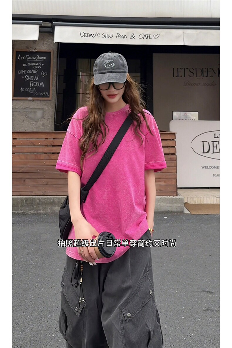 2026夏季新款X7092-TP22不可二开纯色水洗做旧短袖T恤男女,男装T恤,电商A102