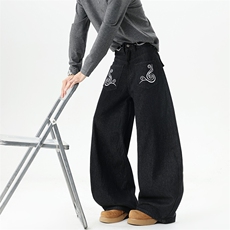【现货】XZ1218BK2218特价P51美式复古刺绣宽松牛仔裤，男装牛仔裤，星座1218（原611-3）