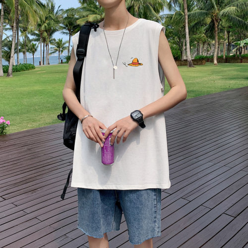 ！港风2023夏季无袖背心男加肥加大码宽松短袖T恤男BX245-P20，男装背心/马甲，电商B371