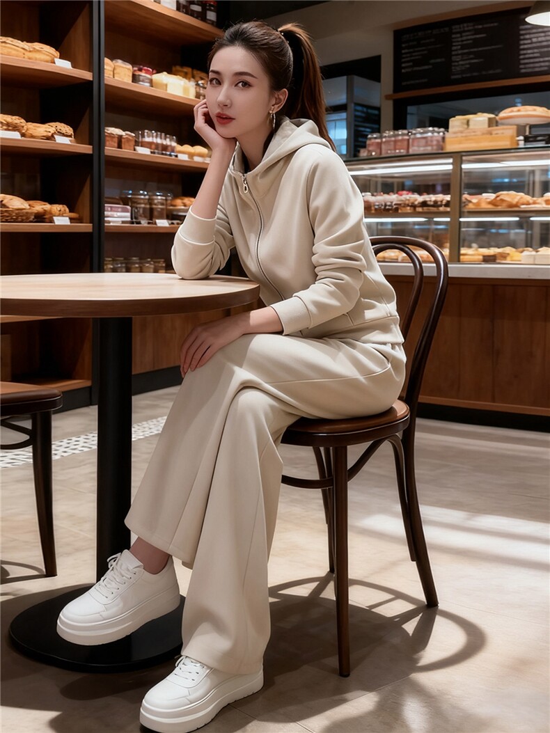 高端时尚套装女秋冬新款连帽短款卫衣内搭白色背心阔腿长裤三件套,女装套装/套裙,江南