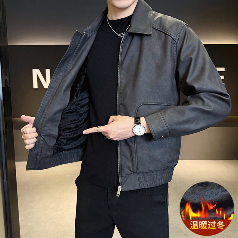 加绒皮衣外套男秋冬季2025新款机车PU皮夹克7715-P165,男装夹克,电商D327