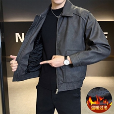 加绒皮衣外套男秋冬季2025新款机车PU皮夹克7715-P165，男装夹克，电商D327