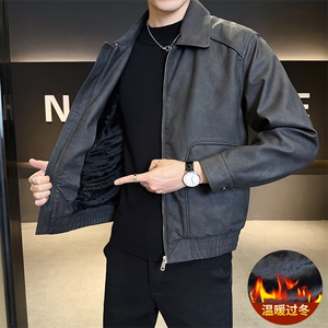 加绒皮衣外套男秋冬季2025新款机车PU皮夹克7715-P165图片