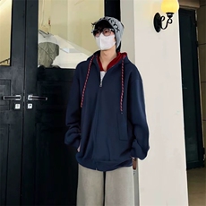 抖音得物二开美式高街重磅结构双层撞色连帽卫衣开衫外套W116，男装卫衣，电商A486
