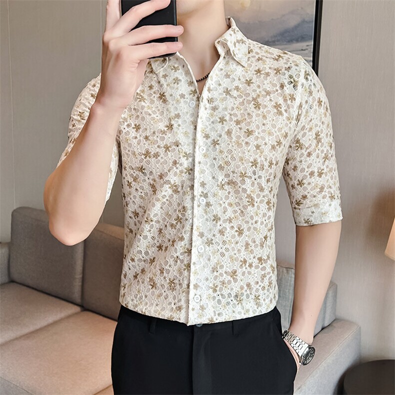 CS820-P55夏季时尚男士短袖衬衣碎花衬衫修身发型师,男装T恤,星座507A（原星座306B-2）