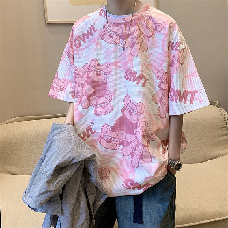 港风华夫格印花松休闲短袖T恤五分半截袖XFT223-P30控48,男装T恤,电商B370