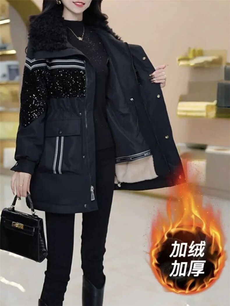 【大货已出】加绒加厚派克服女新款洋气收腰显瘦中长款保暖外套女,女装皮草,韩蔻秀