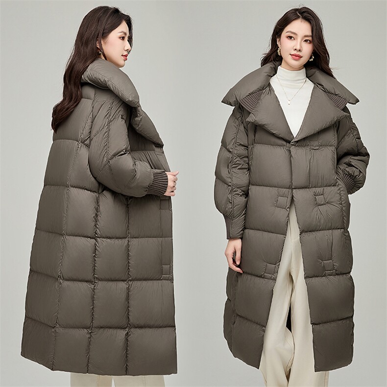 2024冬季新款蓬松泡芙羽绒服长款时尚宽松过膝防风保暖外套,女装羽绒服,阿舍尔精品