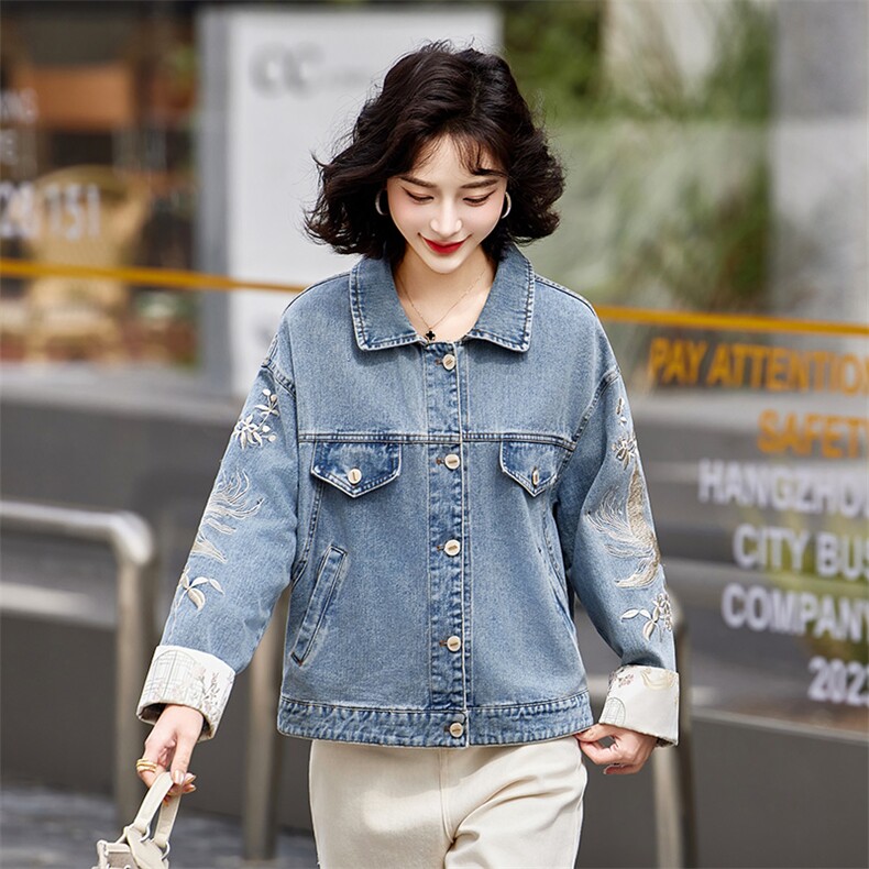 牛仔刺绣外套女春秋2025新款小个子短款百搭时尚洋气休闲夹克上衣,女装短外套,靓衣阁