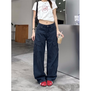 美式微喇叭牛仔裤男女复古cleanfit水洗棉工装裤子K90066-P60网图图片