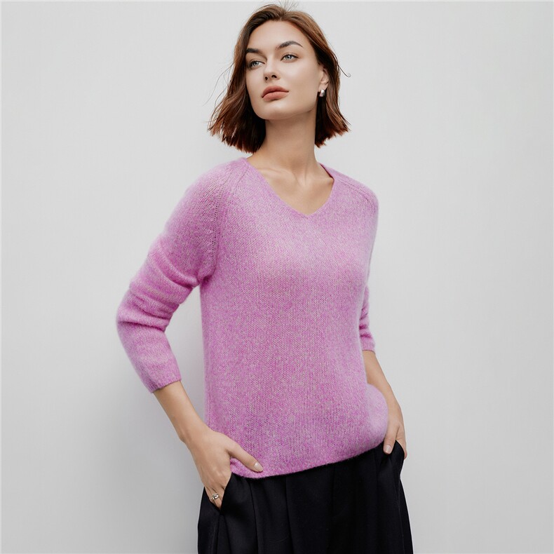 2025秋冬韩版系v领落肩宽松慵懒羊毛针织衫女显瘦百搭山羊绒毛衣，女装羊绒衫，阿舍尔精品