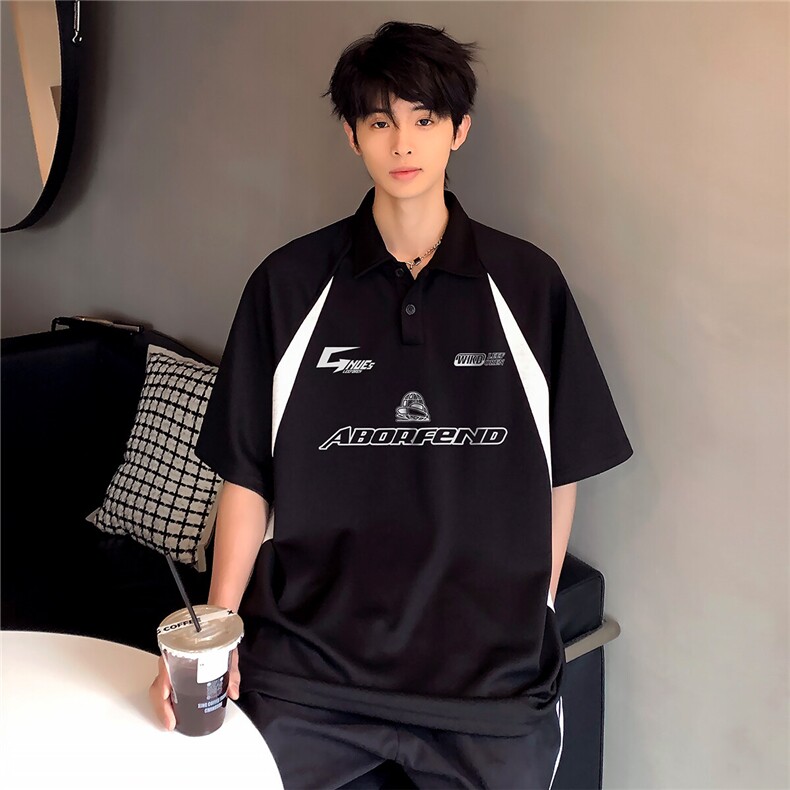 撞色拼接韩版半袖高级感POLO衫男生cleanfit学院风T恤T120-P38图片