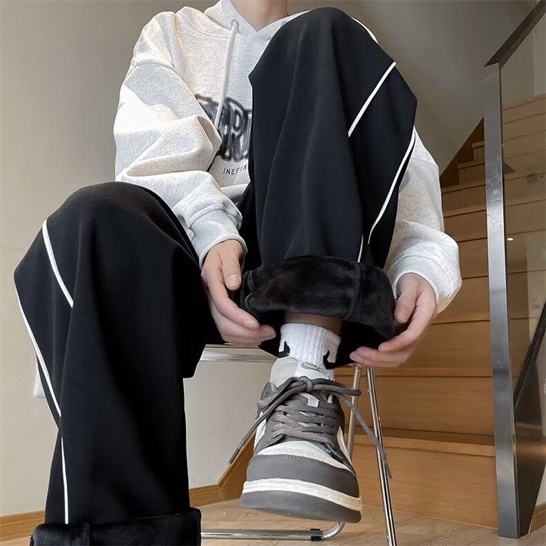 冬季加绒卫裤男款宽松直筒潮牌百搭休闲运动裤阔腿长裤R3033-p45,男装休闲裤,星座1008-1