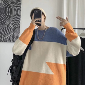 春季圆领毛衣男ins潮宽松外套潮流慵懒风新款针织衫衣服M559-p35图片