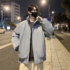 情侣装冬装港风条纹织带棉服棉衣休闲加厚外套男女G1107P118，男装棉衣，电商A339