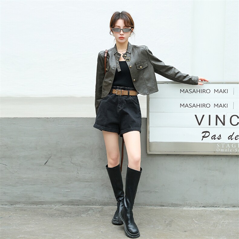 2024春装新款率性复古机车皮衣外套,女装皮衣,美拉德工厂直营店