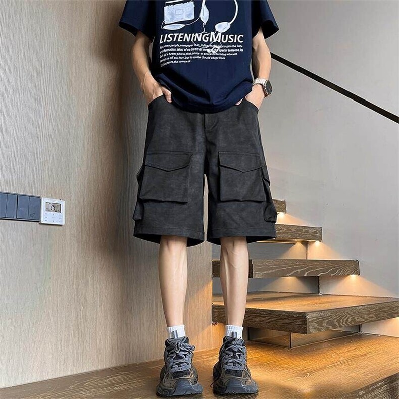 特批P40无差价夏季高街多口袋复古扎染大码工装五分短裤男DK5844,男装牛仔裤,电商A001