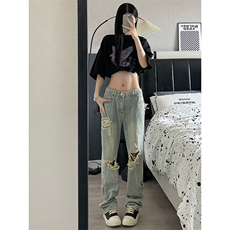 B221美式ins高街暗黑系小众拉链直筒牛仔裤LK23073-P65控88，男装牛仔裤，电商B221