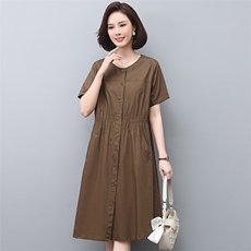 欧货法式大方气质连衣裙夏2024新款大码休闲时尚收腰修身衬衫裙子，女装连衣裙，江忆布依