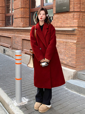 高品质安哥拉红内胆羽绒呢大衣时尚显瘦长款外套，女装羽绒服，新思路