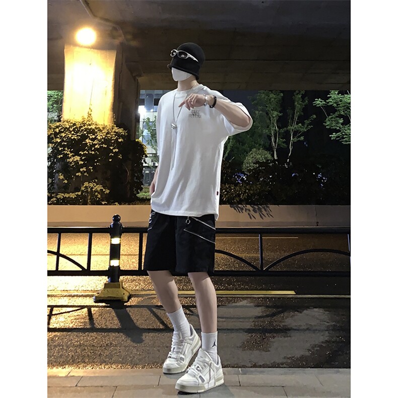 B221美式ins高街暗黑小众拉链宽松五分裤短裤LK23061-P50控68,男装休闲裤,电商B221