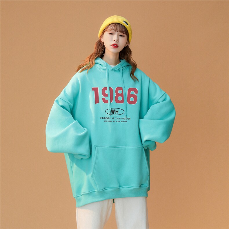中性风 23秋冬时尚百搭宽松字母印花套头连帽卫衣W254P35控58图片