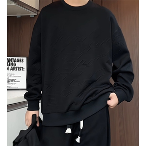S5013/特P30春装新款个性套头提花卫衣男潮流宽松百搭长袖T恤外套图片
