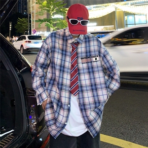 港风新款秋季时尚百搭美式宽松格子衬衫外套S681P38控58图片