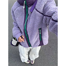 高品撞色拼接加厚保暖羊羔毛开衫连帽摇粒绒外套男女A1144-P108，男装棉衣，星座1505