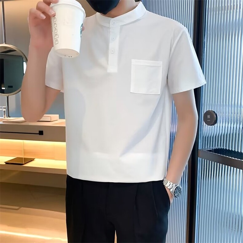 夏季冰丝薄款短袖polo衫男生韩版半袖纯色简约立领上衣男T恤T555,男装T恤,星座1116A-2（原606A-1）