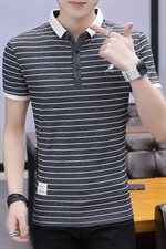 夏季男士短袖t恤韩版潮修身条纹体恤2021半袖翻领polo衫T9003，男装Polo衫，星座509
