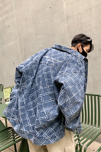 港风格子牛仔定制面料夹克男：70%棉30%聚酯纤维NZ77090P95控138图片