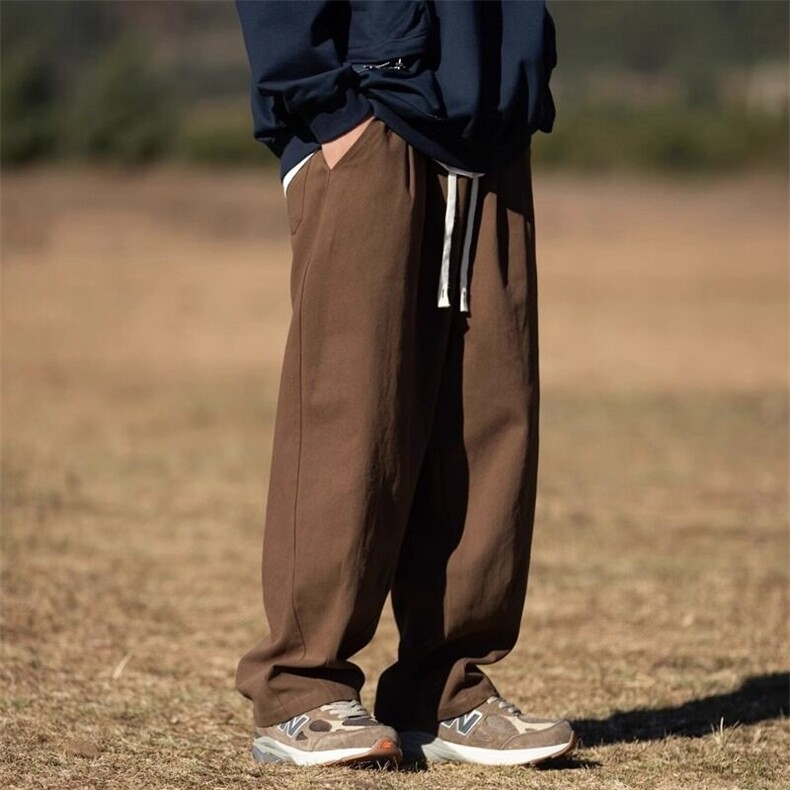 wassuphappy卡其色工装裤子男秋季阔腿裤休闲裤日系慵懒坠感长裤,男装休闲裤,星座218-1（原230）