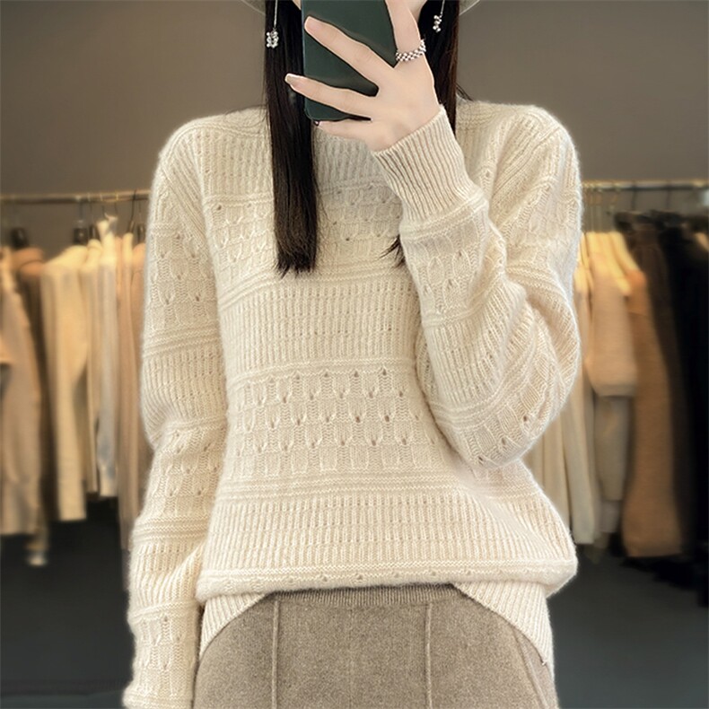时尚百搭经典简约羊毛衫显瘦修身红色长袖针织衫,女装羊毛衫,暖钟情羊绒