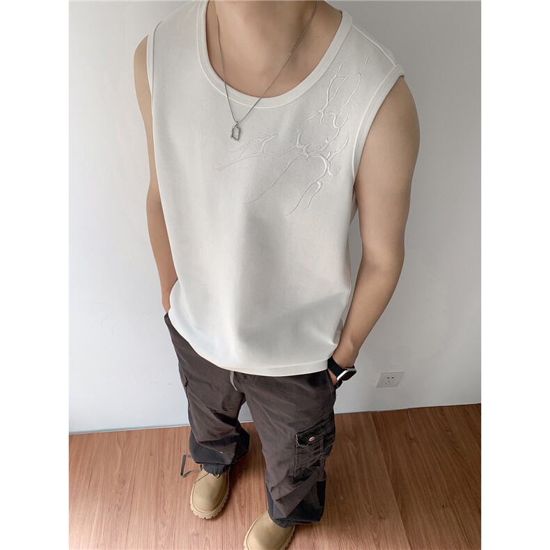 夏季2026男装新款美式无袖T恤绣花宽松坎肩背心夏装上衣S416-特25，男装背心/马甲，电商A233-1