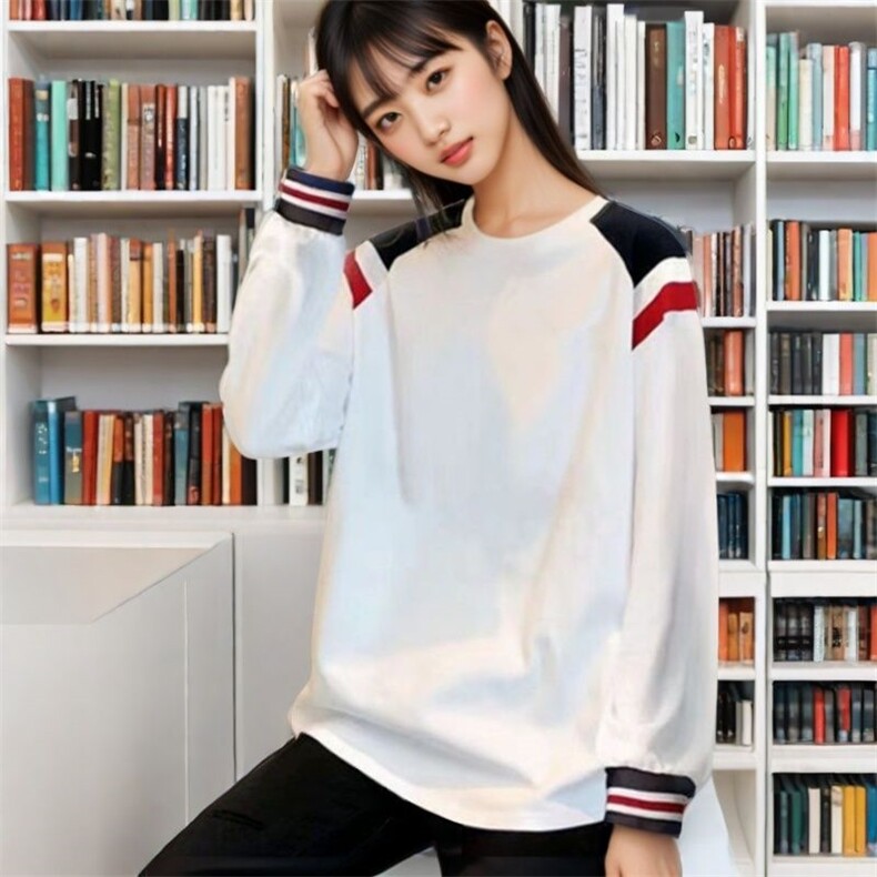 5631-P42新款显瘦宽松百搭圆领拼接卫衣外套图片