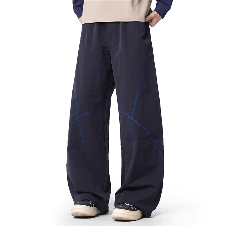 通勤风裤子男直筒撞色缉明线新款秋季垂坠感弯刀阔腿裤MKC19P45，男装休闲裤，星座1013-5