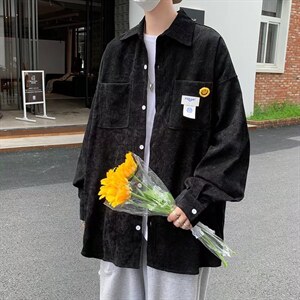 长袖衬衫春款男港风潮流灯芯绒衬衣C916P33图片
