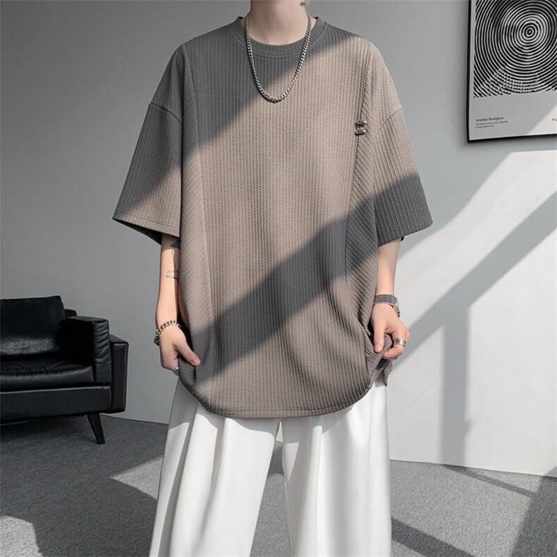 超大码金属标手工设计肌理感短袖T恤8XL-M垂感冰丝半袖DX1220/P38,男装T恤,电商B238
