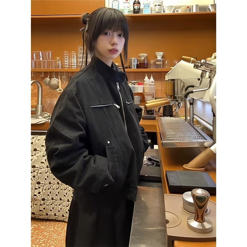 暗黑设计感短款宽肩翻领夹克2025春秋男女休闲长袖上衣亮面外套潮,男装夹克,四季星座505