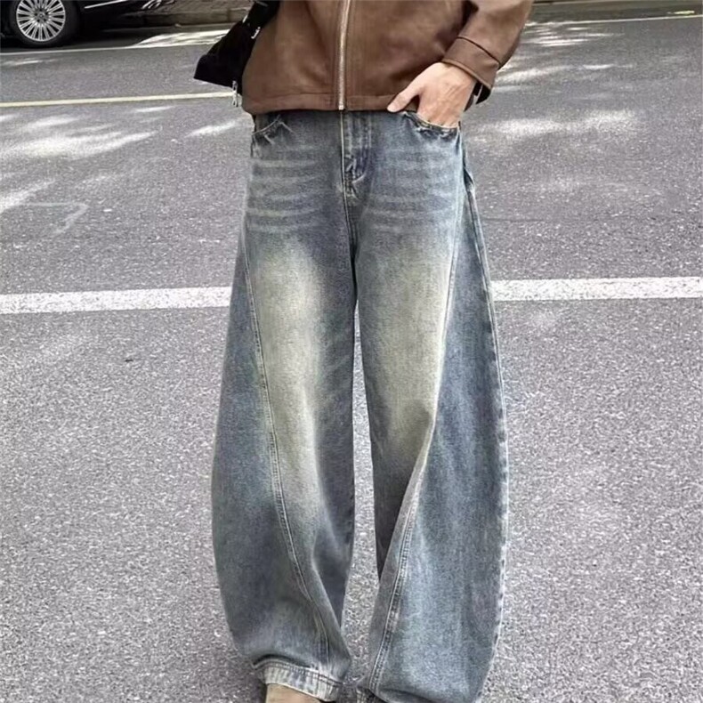 美式复古水洗宽松直筒牛仔裤男高街潮牌cleanfit弯刀阔腿休闲长裤,男装牛仔裤,星座506A
