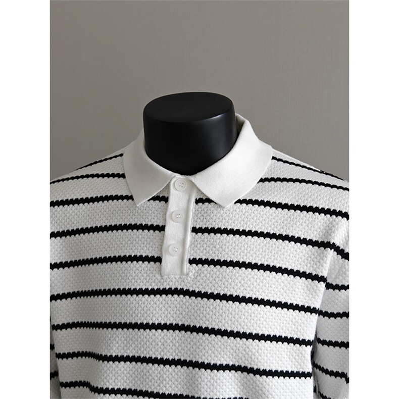 盗图假模图老钱风黑白条纹针织长袖POLO领套头毛衣F3323/P68,男装针织衫/毛衣,电商A243