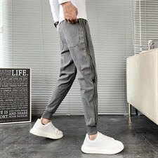 2025秋冬季红华夫格裤子男拉链装饰休闲裤修身小脚L704-P60图片
