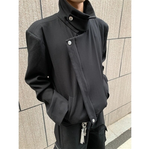 （现货）自制款 纽扣斜拉链襟翻领垫肩短款夹克外套男，男装夹克，星座910A