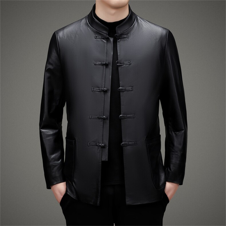 BAMJ-7739钱塘2020-2中年男士商务休闲唐装秋季皮衣夹克外套P560，男装皮衣，钱塘207-2