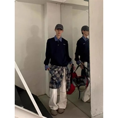 宽松型潮青少年常规秋季假两件小众设计感拼接灰色卫衣男长袖潮流，男装卫衣，星座410-7