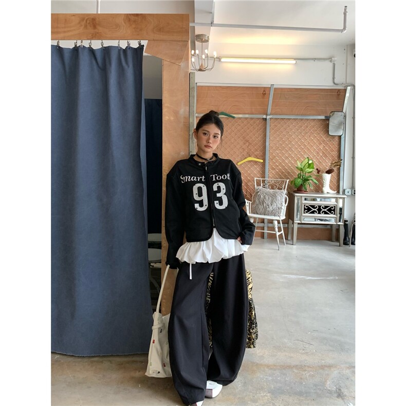 B6007-P52 ZHL Studio美式复古辣妹字母印花网纱外套女秋季宽松图片