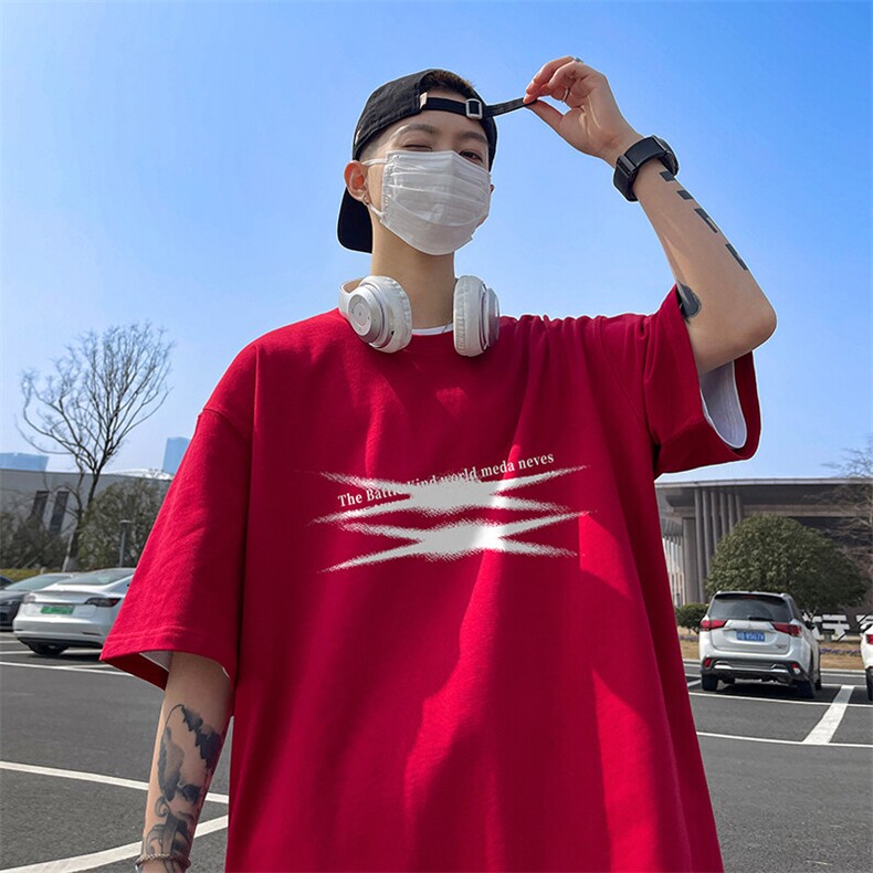 抖音得物二开现货220克夏装重磅美式高街宽松短袖t恤MT292,男装T恤,电商A486-1