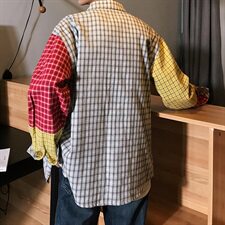 20年春季新款拼接格子休闲潮流衬衫宽松大码DS-B293-CS55-P38，男装衬衫，电商A306